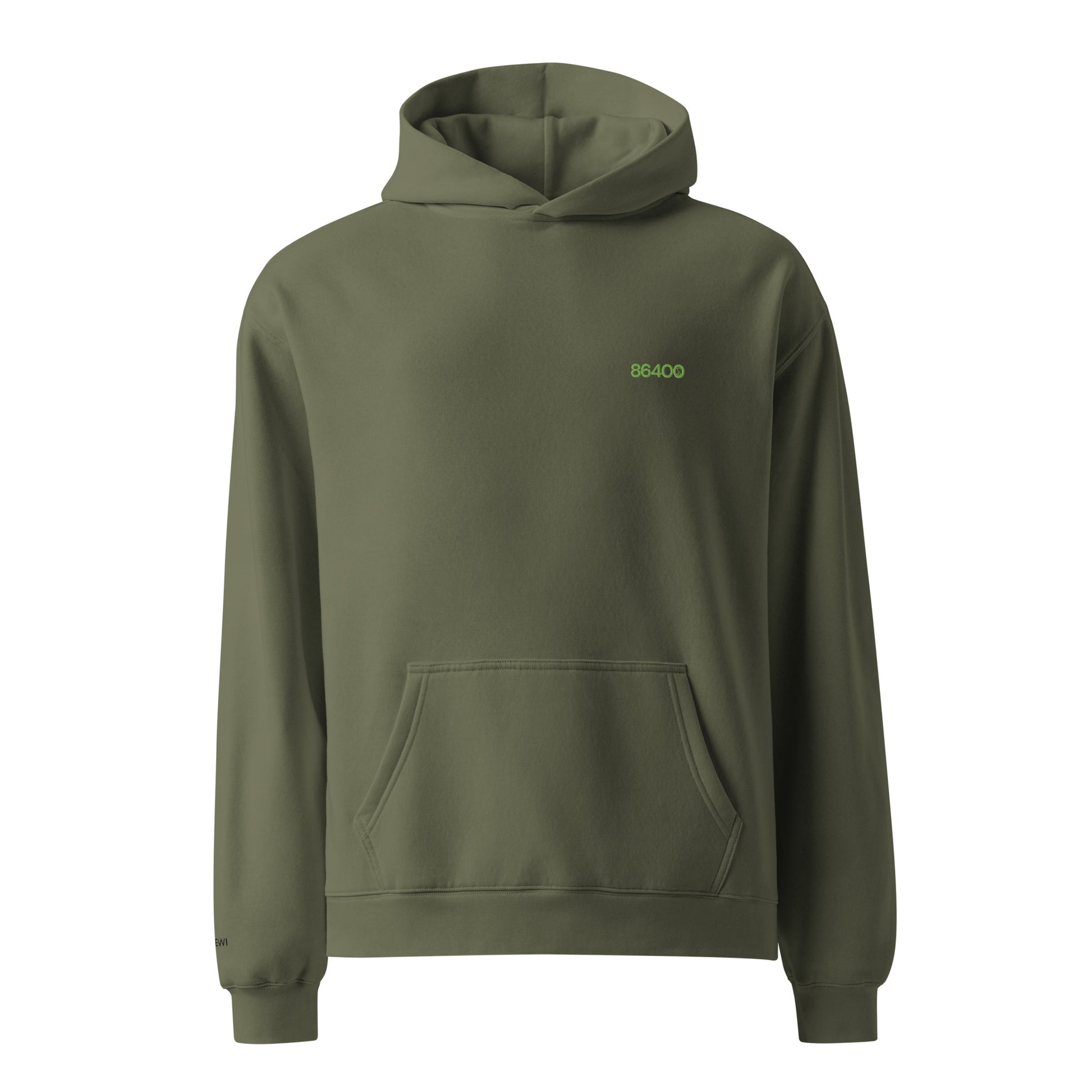 86400 Stickerei Kiwi-Grün Oversized Hoodie Cypress Frontprint linke Brust MYNEWI