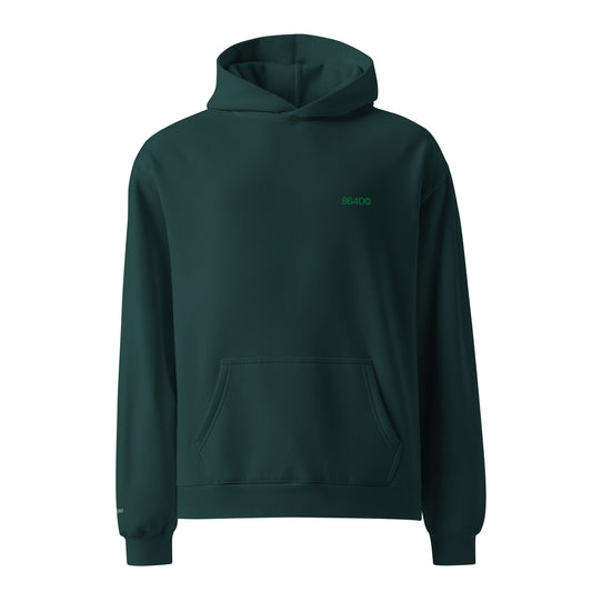86400 Stickerei Kelly Green Oversized Hoodie Pine Green Frontprint linke Brust MYNEWI