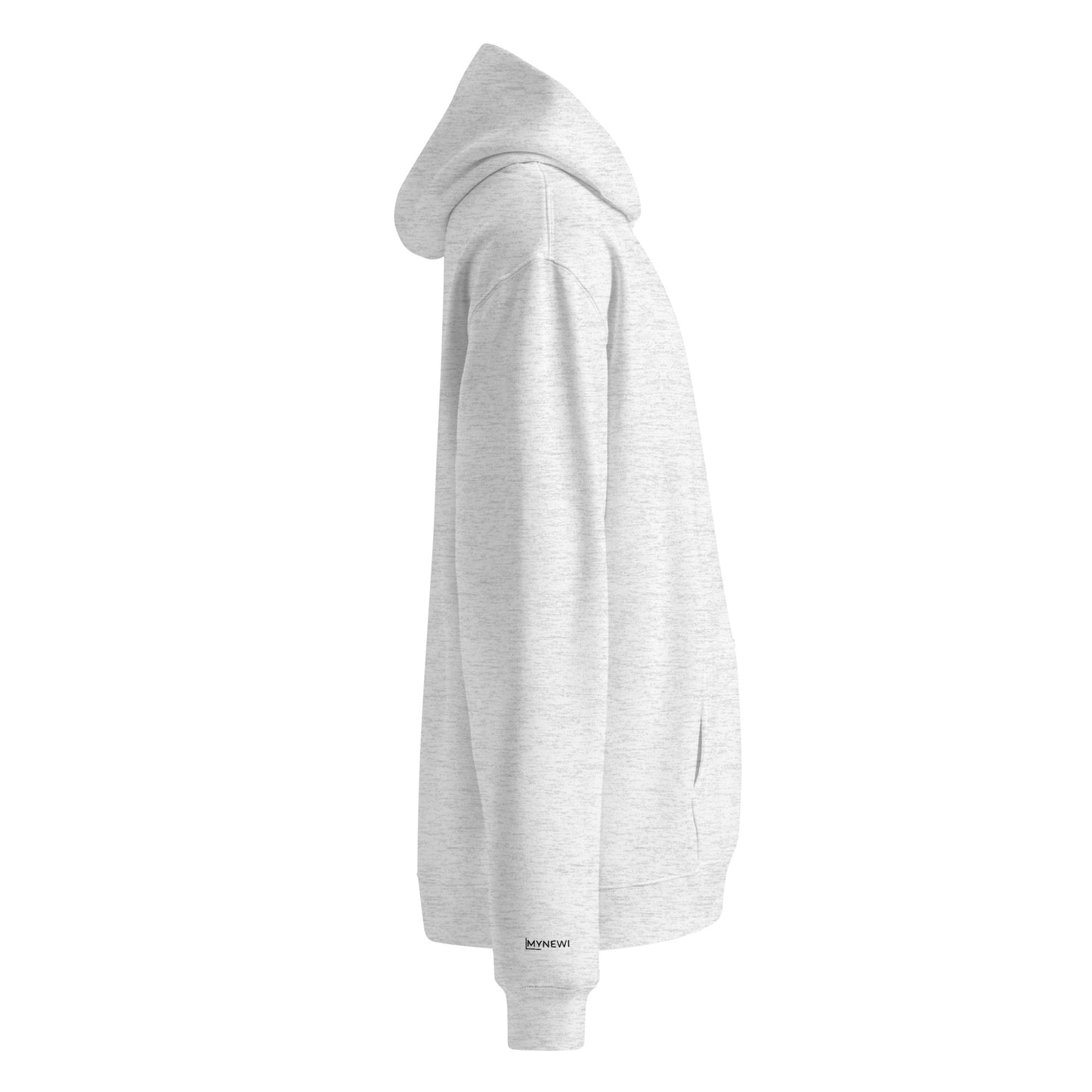Detail Ärmel: MYNEWI Stickerei Schwarz am rechten Handgelenk White Heather Oversized Hoodie